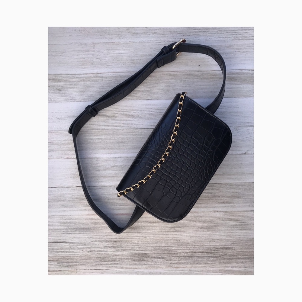 Black leather fanny pack